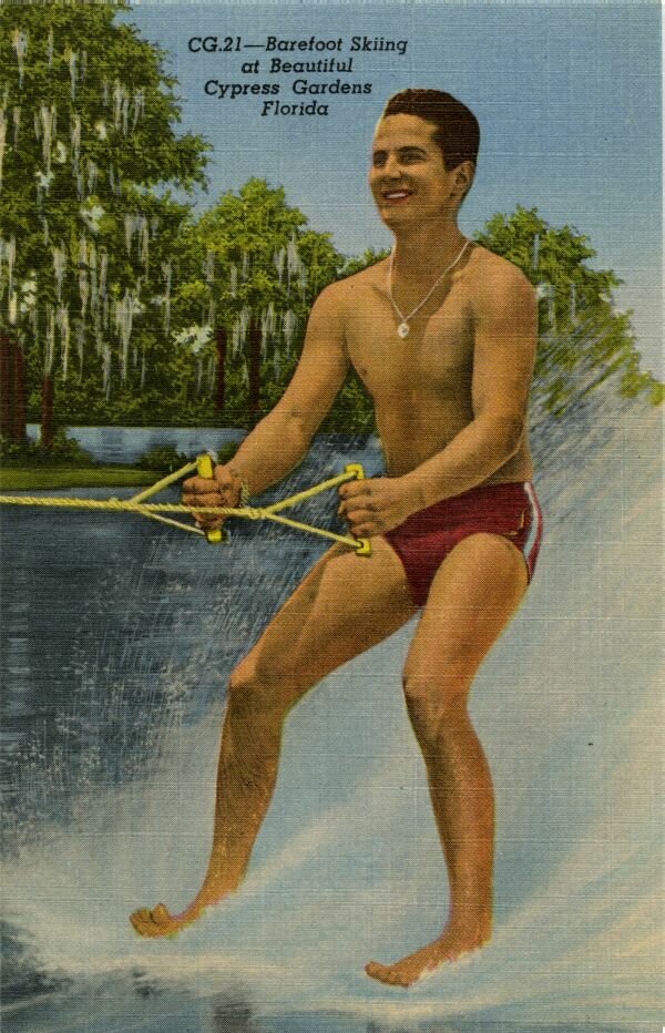 Barefoot skiing at Cypress Gardens. 