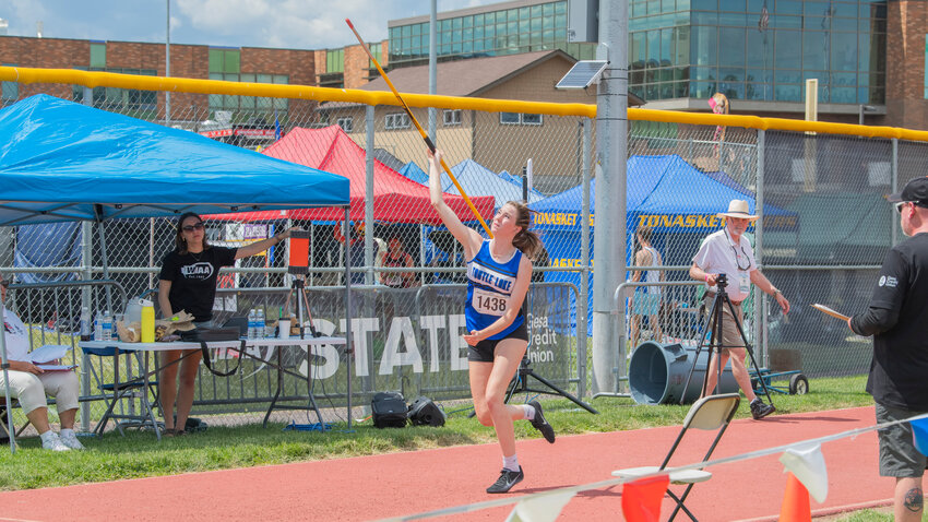 Toutle Lake’s Layni Brandhorst took second in the Javelin event during the 1A/2B/1B State track and field meet in Yakima on Saturday, May 27.