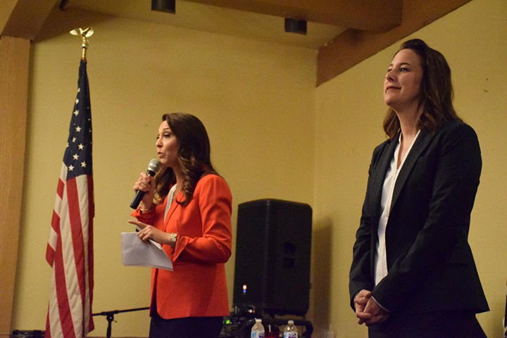 Washington&rsquo;s 3rd Congressional District candidates Jaime Herrera Beutler, left, and Carolyn Long participate in a forum at the Oak Tree restaurant in Woodland Sept. 18, 2018.