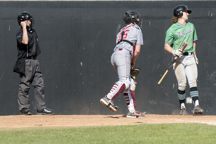 Drew Reynolds, in catcher gear, during his sophomore season with W.F. West in spring 2019. Reynolds would go on to break the hamate bone in his hand during the fourth game of the year.