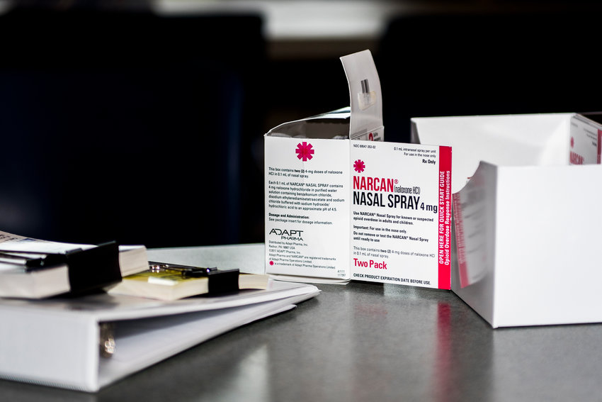 Narcan nasal spray is seen at the Gather Church Cafe in Centralia in this Chronicle file photo.