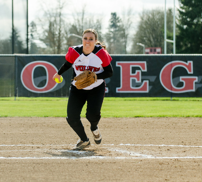 Hannah Pomeroy pitches for Western Oregon University this season. Pomeroy won her second GNAC Player of the Week award this week, for her work in the Wolves' four wins last week.