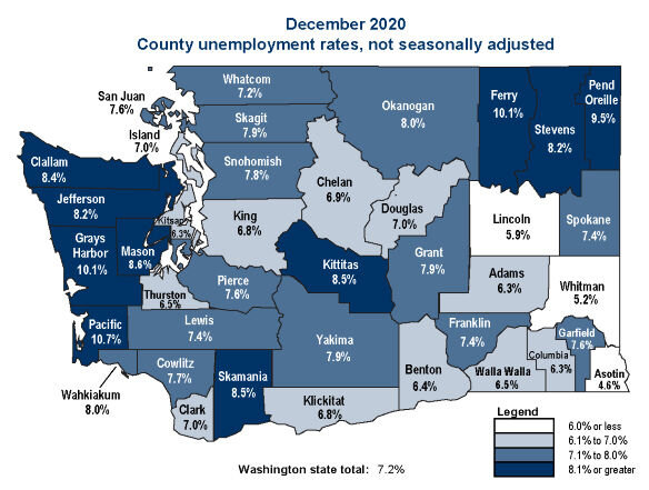 Updated unemployment statistics for each county can be found at: esd.wa.gov/labormarketinfo/monthly-employment-report.