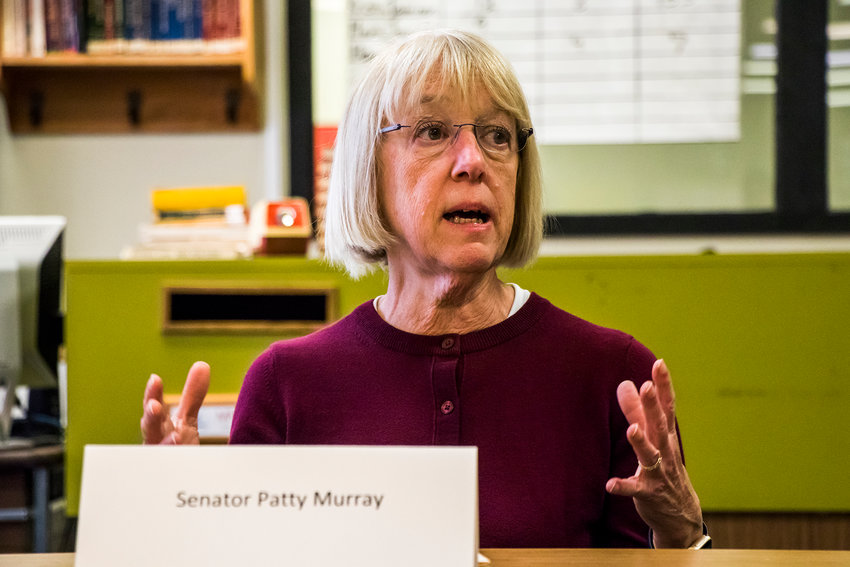 FILE PHOTO &mdash; Senator Patty Murray attends a meeting with members of the community and school district in May 2019 at Toledo High School.