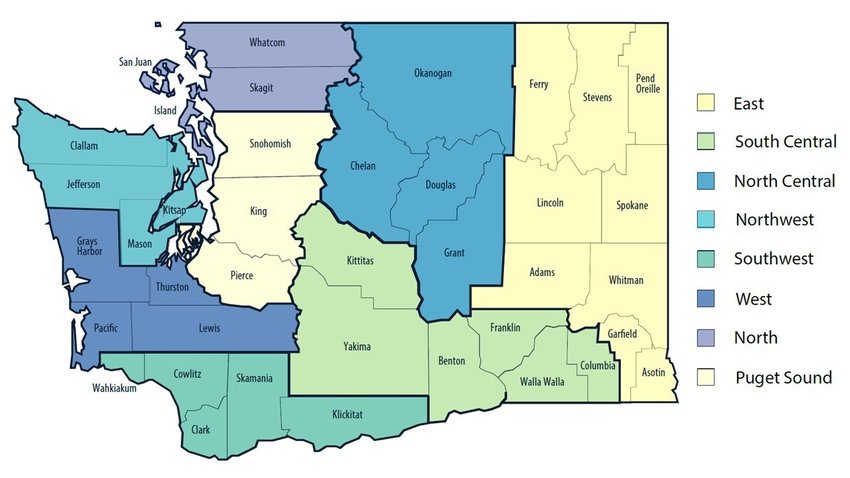 These are the regions created as part of Gov. Jay Inslee's Healthy Washington plan for reopening the economy.&nbsp;