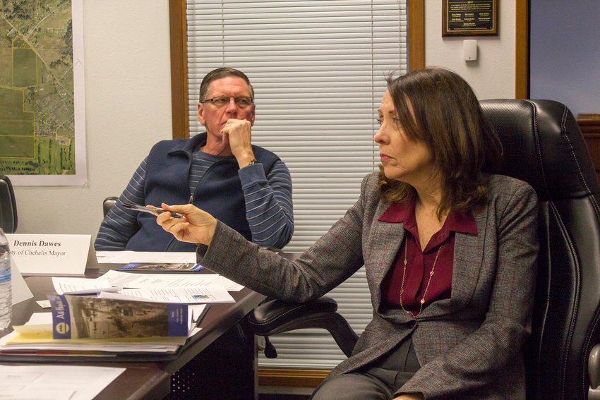U.S. Senator Maria Cantwell discusses economic development and other topics at the Port of Chehalis in this file photo.