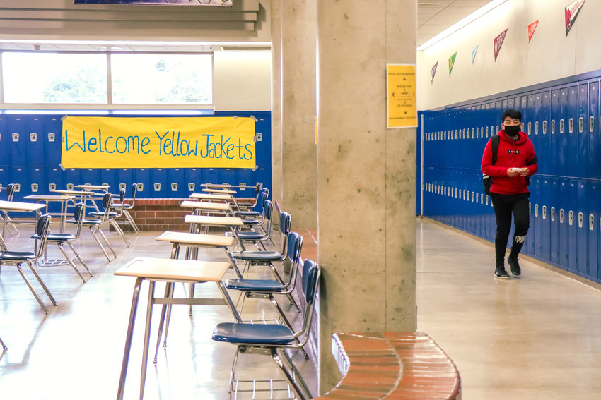 A sign welcomes students back to classes at Centralia Middle School last March.