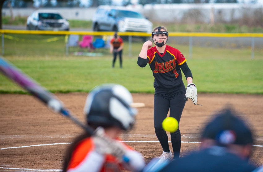 Winlock pitcher Karlie Jones whips a pitch to a Morton-White Pass batter in the first inning at home on Thursday.