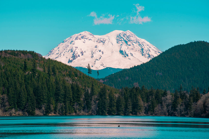 FILE PHOTO &mdash; Mount Rainier is pictured beyond Mineral Lake.