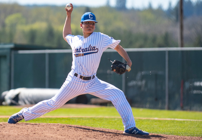 Centralia College pitcher Ayden Ruminski delivers a pitch to a Pierce College batter on Saturday.