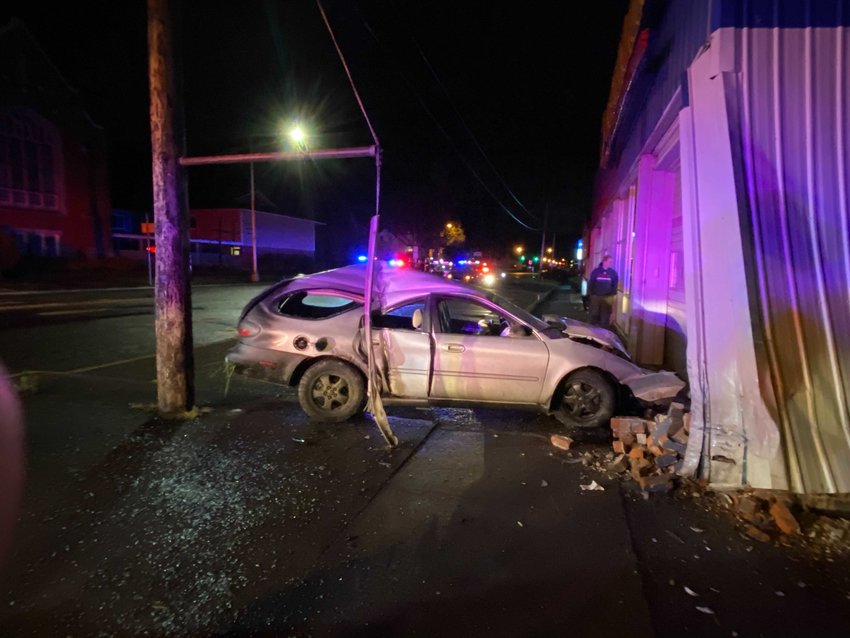 An Olympia man was arrested after high-speed police pursuit ended with the suspect&rsquo;s vehicle striking the NAPA Auto Parts building in downtown Chehalis shortly after midnight on Tuesday.&nbsp;