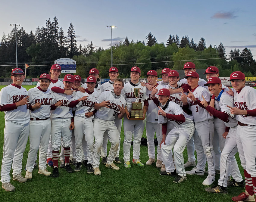 W.F. West baseball players after winning the 2021 2A District 4 tournament over Tumwater on Friday.