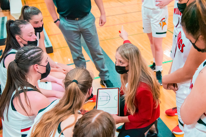 FILE PHOTO - Mossyrock coach Autumn Moorcroft talks to her players during a game on Saturday.