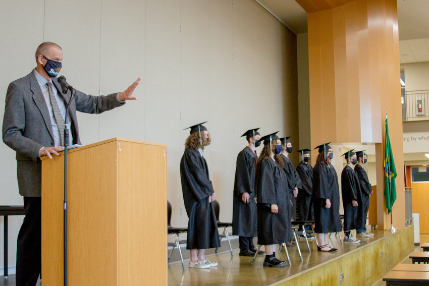 Woodland High School&rsquo;s assistant principal Dan Uhlenkott delivered the commencement address on April 17.