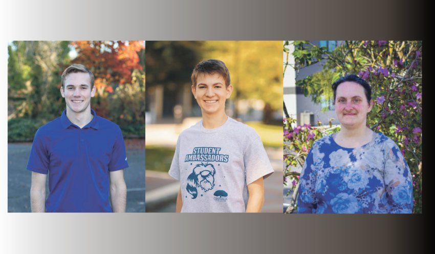 Three students from Centralia College have been named to the 2021 All-Washington Academic Team, the college announced late last week. From left, Benjamin Corwin, Jay Caird and Susan Clark.