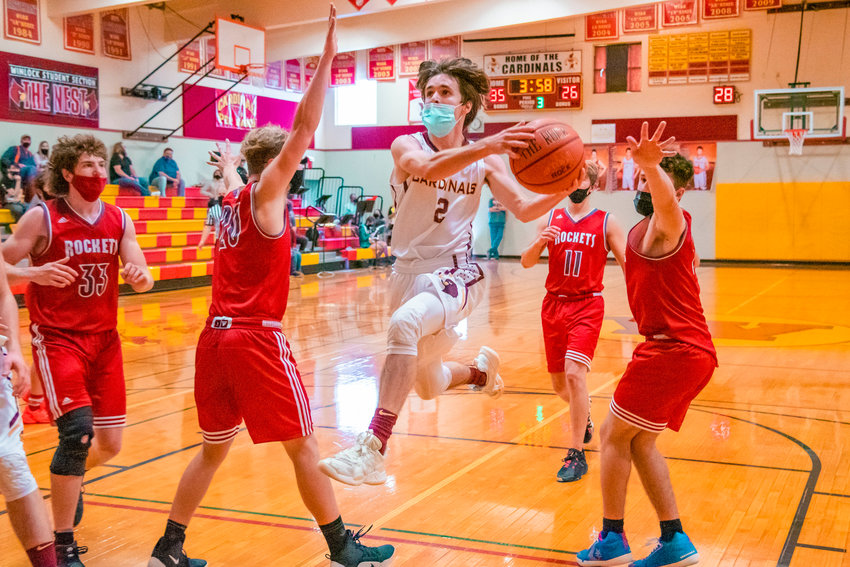 Winlock&rsquo;s Landon Tiemens (2) goes up for a basket during a game against the Rockets on Thursday.