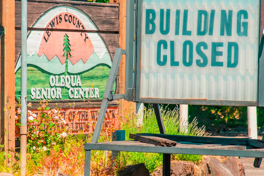 Signs indicate the Olequa Senior Center is closed Wednesday in Winlock.