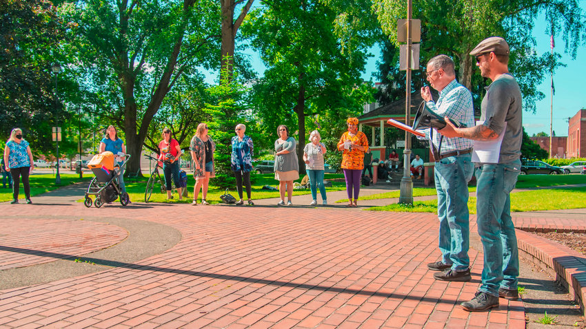 Mark Westley speaks to crowds during a Juneteenth event held last Saturday in Centralia at George Washington Park.