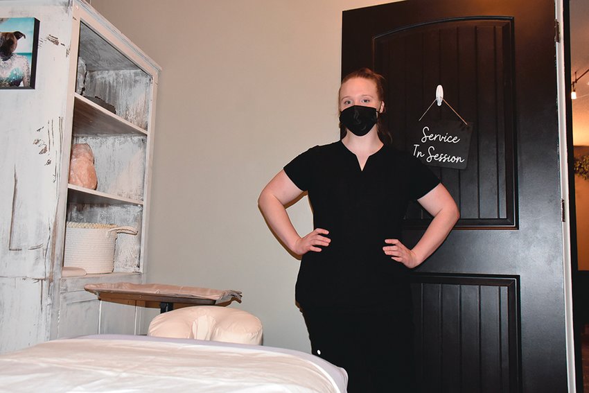 Madison Pate, owner of Salt and Sage Holistic Body Care, shows off her office located on First Street and Mosman Avenue in Yelm.