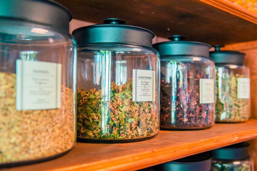 FILE PHOTO &mdash; Natural herbs sit on display at Nature Nurture Farmacy in Chehalis in 2021.