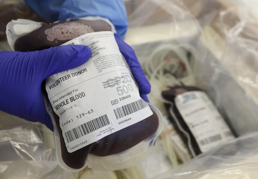 Donated blood is prepared to be shipped at Bloodworks Northwest in Seattle.