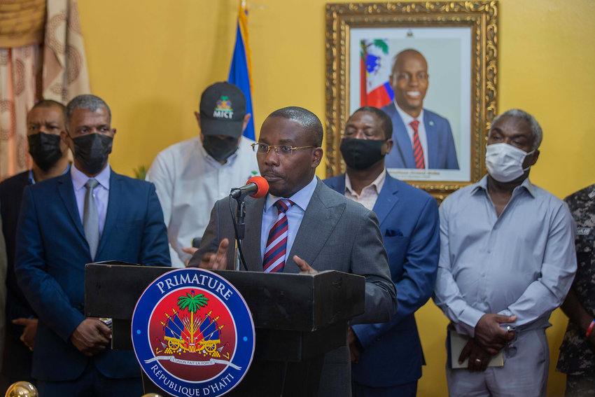 Prime Minister Claude Joseph speaks during a news conference at his residence on July 8, 2021, in Port-au-Prince, Haiti. (Richard Pierrin/Getty Images/TNS)