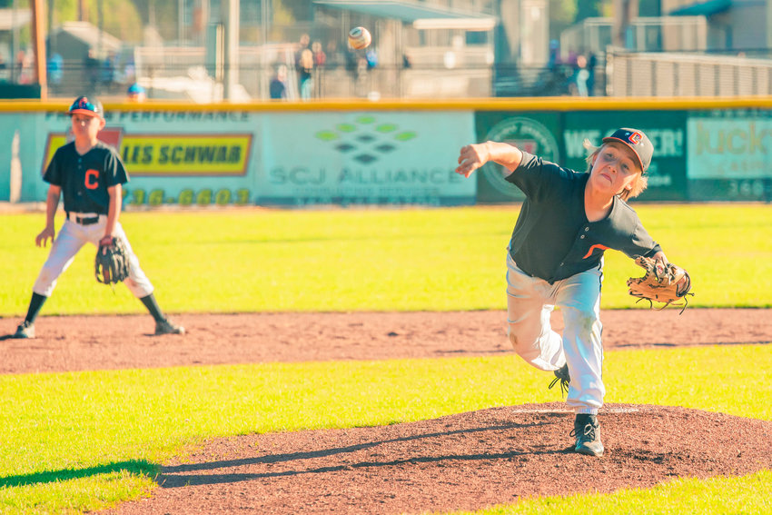 Wyatt Vanderhoeff pitches for Centralia during the 10U Little League District 3 Championship game against Larch Mountain on Thursday.
