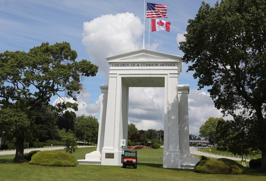 The Peace Arch sits on the border between the U.S. and Canada on Wednesday, June 16, 2021. (Greg Gilbert/Seattle Times/TNS)