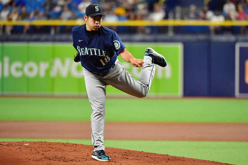 Seattle Mariners pitcher Yusei Kikuchi works against the Tampa Bay Rays in the first inning at Tropicana Field on Tuesday, Aug. 3, 2021, in St. Petersburg, Florida.