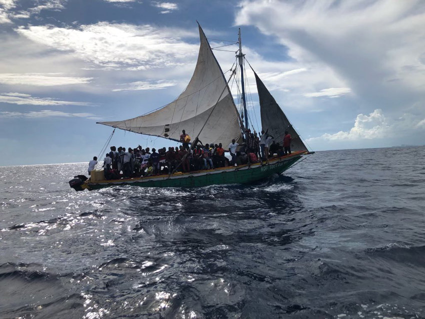 Over 80 Haitian migrants were intercepted Sunday about 18 miles east of Biscayne Bay, the U.S. Coast Guard said. Few other details were immediately available. (U.S. Coast Guard/TNS)