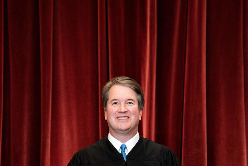 Associate Justice Brett Kavanaugh stands during a group photo of the Justices at the Supreme Court in Washington, DC on April 23, 2021. (Erin Schaff/Pool/AFP via Getty Images/TNS)