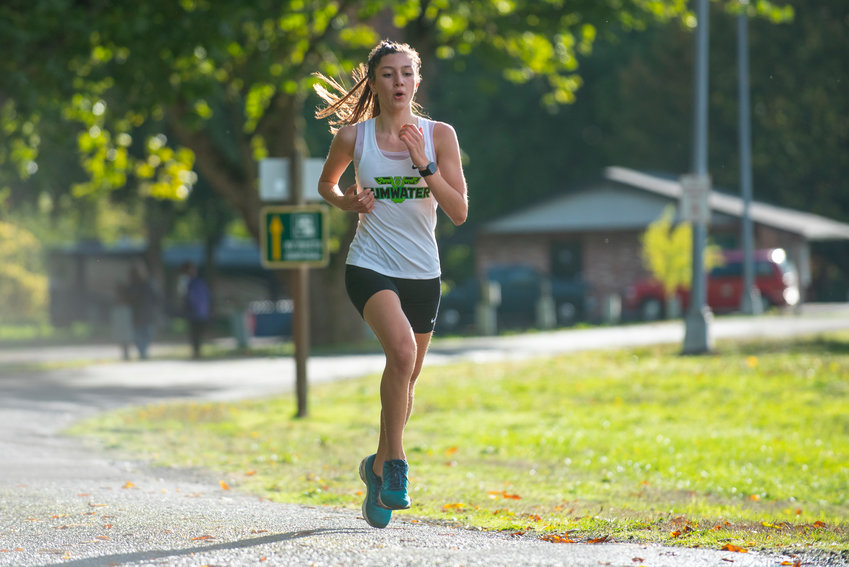 Tumwater's Lucia Amantea won the girls race at a dual meet with W.F. West at Stan Hedwall Park on Wednesday, Oct. 6, 2021.