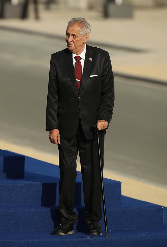 In this photo from July 11, 2018, a frail-looking Czech President Milos Zeman arrives for a group photo at the evening reception and dinner at the 2018 NATO Summit in Brussels, Belgium. (Sean Gallup/Getty Images/TNS)