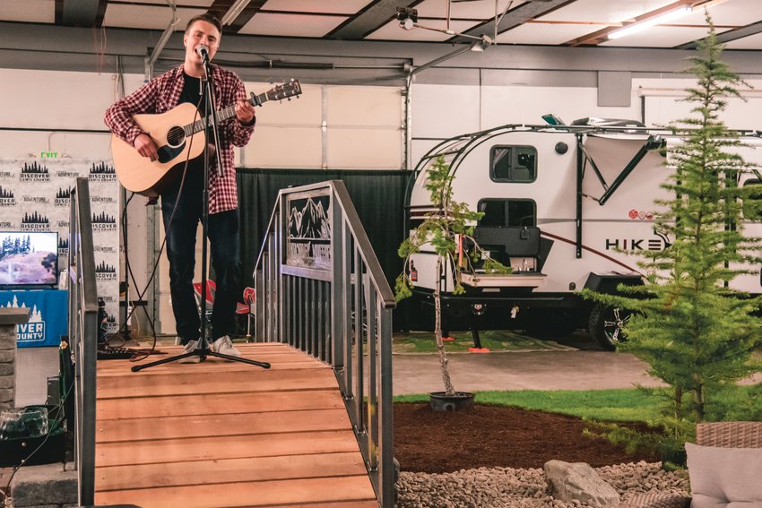 FILE PHOTO &mdash; Dylan Hathaway performs live music in the Blue Pavilion during a home and garden show in 2021 at the Southwest Washington Fairgrounds.