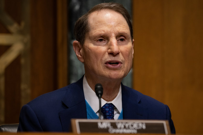 Senate Finance Committee Chairman Ron Wyden, D-Ore., speaks at the Senate Finance Committee hearing at the U.S. Capitol on Feb. 25, 2021, in Washington, D.C. (Tasos Katopodis/Getty Images/TNS)