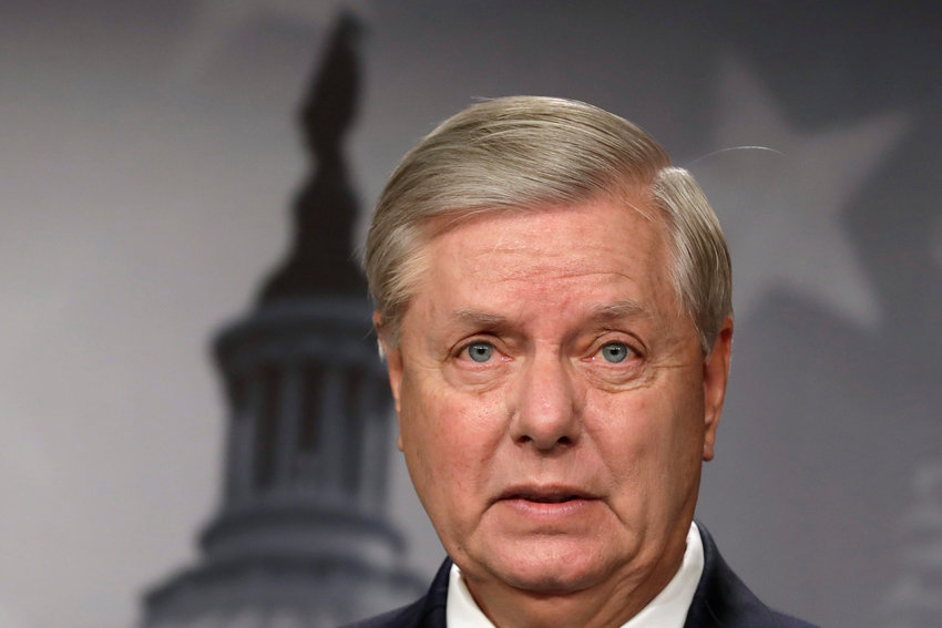 Senator Lindsey Graham (R-South Carolina) speaks at his press conference on Capitol Hill a day after Donald Trump supporters stormed the U.S. Capitol, on Jan. 7, 2021, in Washington, D.C. (Yuri Gripas/Abaca Press/TNS)