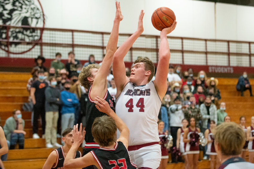 W.F. West junior Soren Dalan (44) goes up for two points during a home game against Shelton on Dec. 8