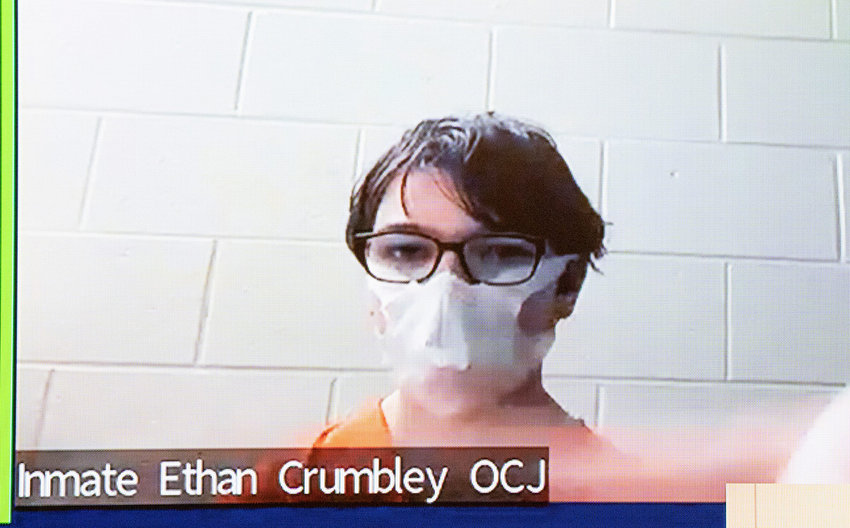 Accused Oxford High School gunman Ethan Crumbley is video conferenced in to the 52-3 District Courtroom of Judge Nancy Carniak in Rochester Monday, Dec. 13, 2021, for a probable cause hearing in his case. Crumbley was represented by attorney Paulette Michel Loftin. (Mandi Wright/Detroit Free Press/TNS)