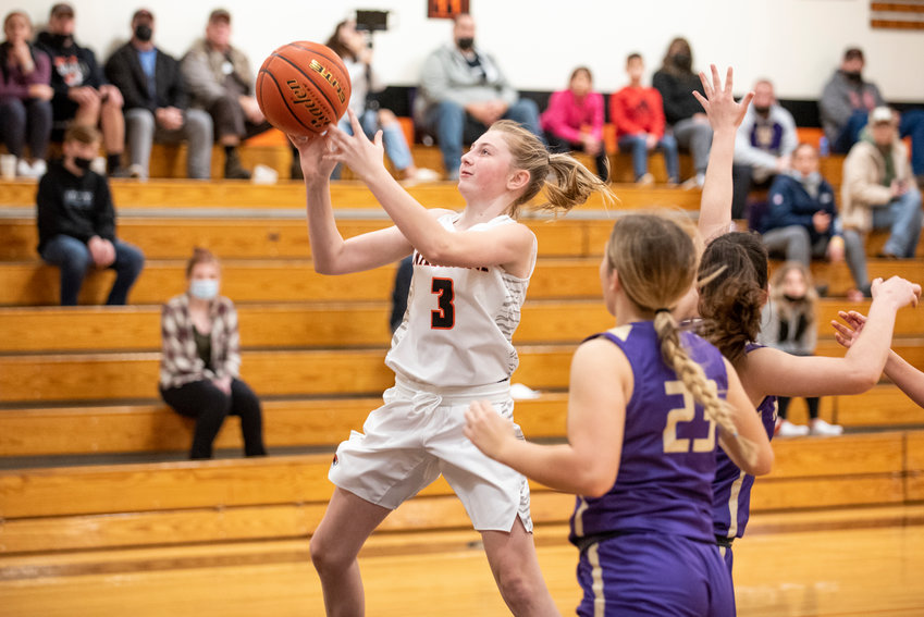 Napavine's Hayden Kaut (3) drives for a layup during a home game against Mabton on Dec. 21.