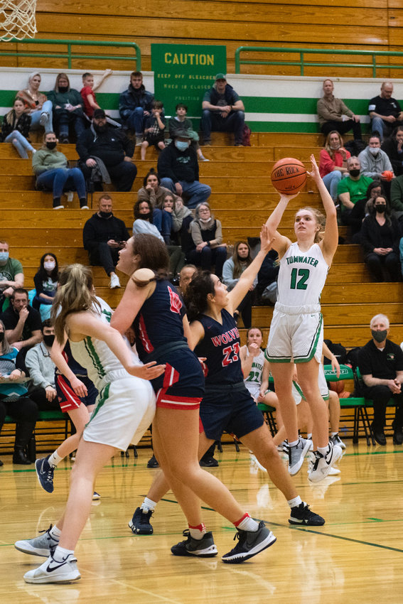 Tumwater's Aubrey Amendala (12) scored a career-high 30 points to help Tumwater defeat Black Hills on Thursday