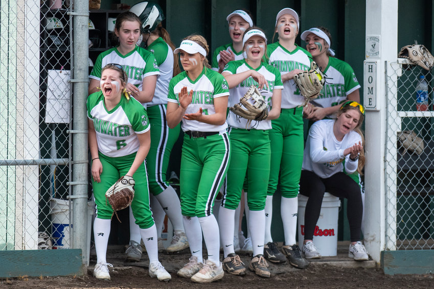 Tumwater players yell in celebration during a home game against Black Hills on March 25.