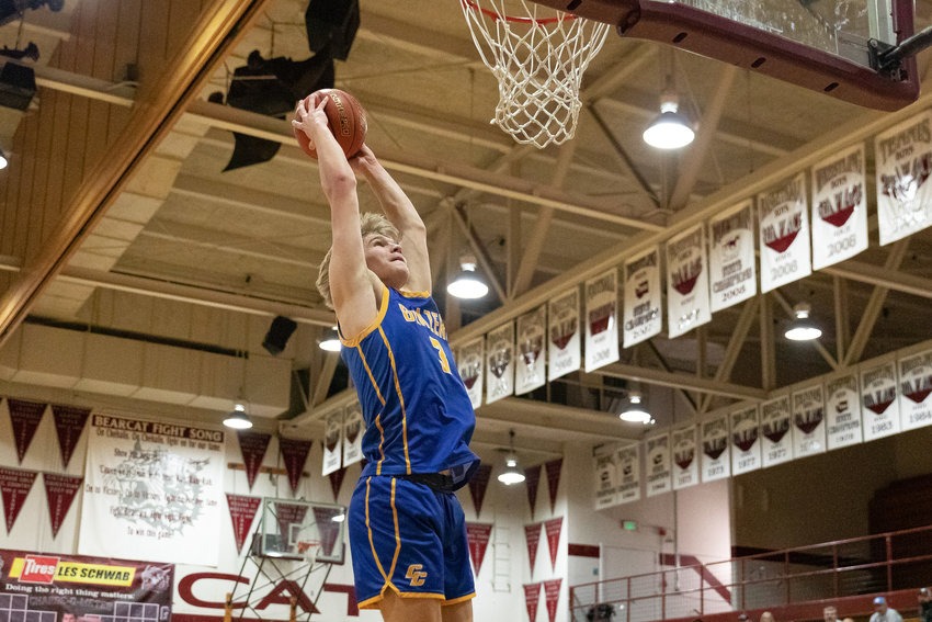 W.F. West forward Dirk Plakinger rises for a dunk at the SWW Senior All-Star Game March 26 at W.F. West.