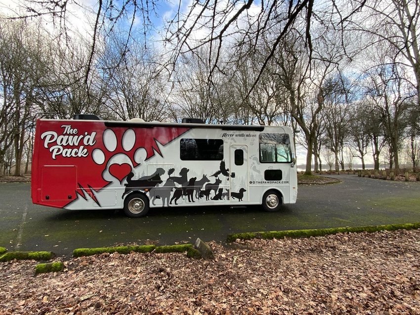 The Paw&rsquo;d Pack Bus, which takes members of &ldquo;The Pack&rdquo; on their last &ldquo;Bucket List&rdquo; adventures is pictured. Members of &ldquo;The Pack&rdquo; are animals with illnesses on the verge of dying.