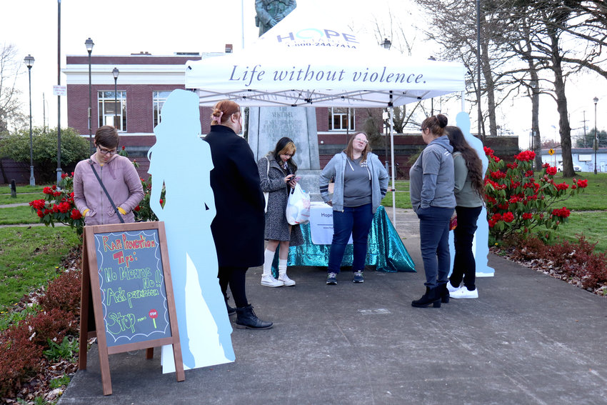 Hope Alliance staff attend the nonprofit&rsquo;s Life Without Violence event at George Washington Park in Centralia in April 2022.