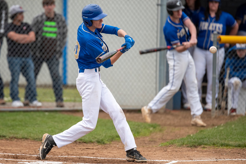 Adna's Clayton Loose lines up an Ocosta pitch during a non-league home game on April 1.
