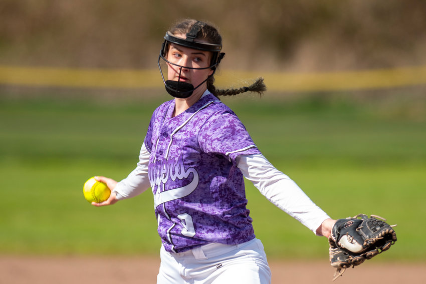 Onalaska pitcher Lisa Liddell winds up to deliver a pitch to a Mossyrock batter during a home game on April 15.