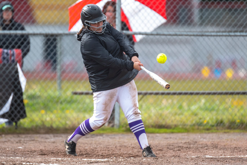 Onalaska's Alex Cleveland-Barrera connects on a Winlock pitch during a road game on April 21.