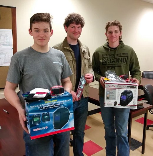 From left to right, Justin Tamez, Thomas Sauser, Jacob Dickey are pictured with their prizes from the Charter College Welding Contest.