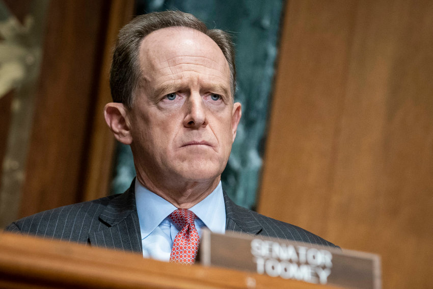 Senator Pat Toomey (R-PA) questions Treasury Secretary Steven Mnuchin during a hearing of the Congressional Oversight Commission on December 10, 2020, on Capitol Hill in Washington, DC.  (Sarah Silbiger/POOL/AFP via Getty Images/TNS)