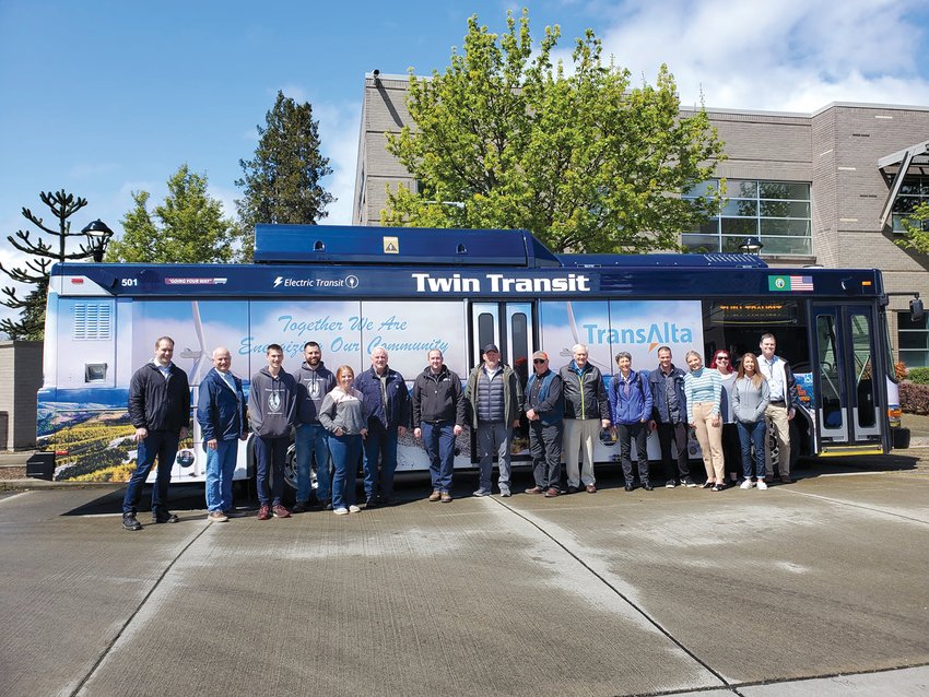 Five years after providing Twin Transit with a grant to fund an electric bus charging station, the public transportation agency thanked the TransAlta Coal Transition Board with the unveiling of a new bus wrap Tuesday.